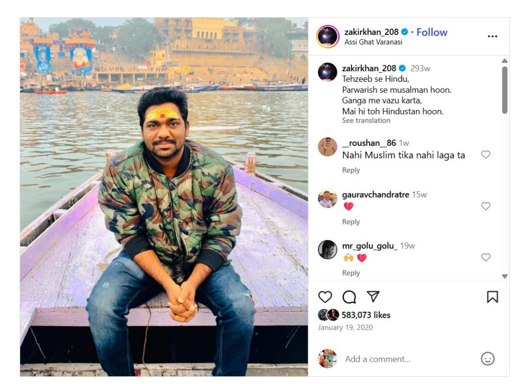 Zakir Khan Instagram post sharing his views